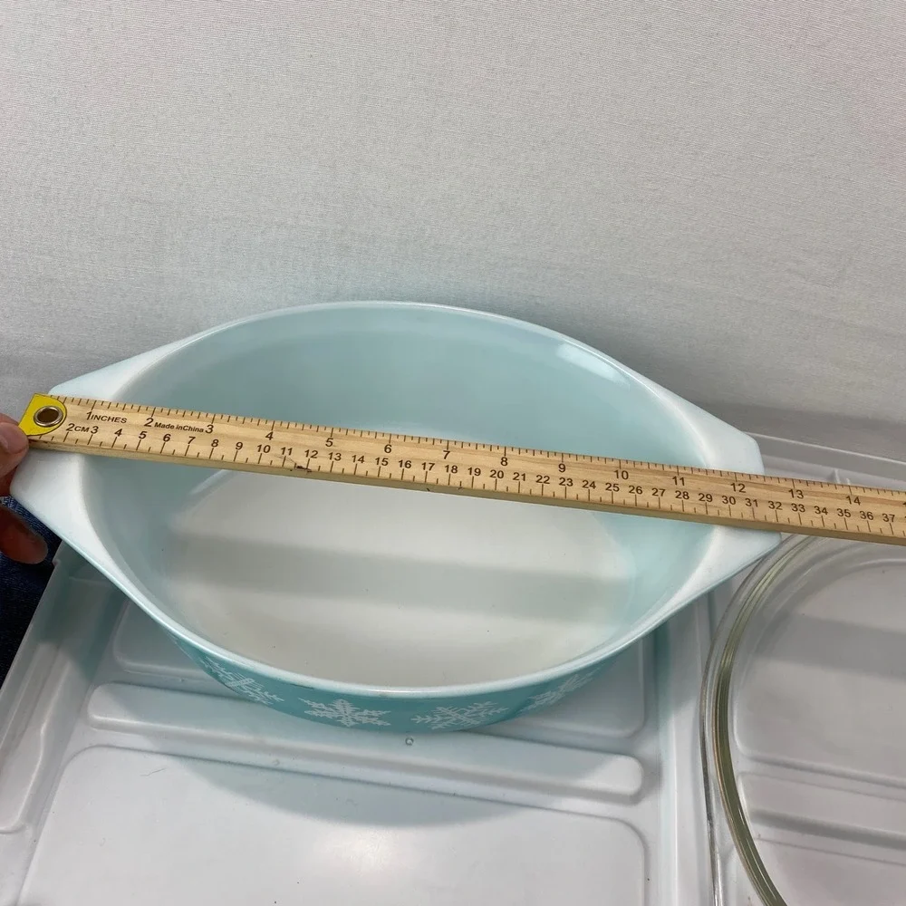 VTG Pyrex Snowflake Turquoise Blue Oval Casserole Dish with Lid 1.5 QT MCM